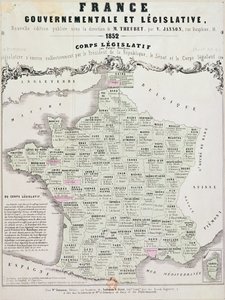 Mapa gubernamental y legislativo de Francia, impreso por Ledoyen y Giret, París, 1852